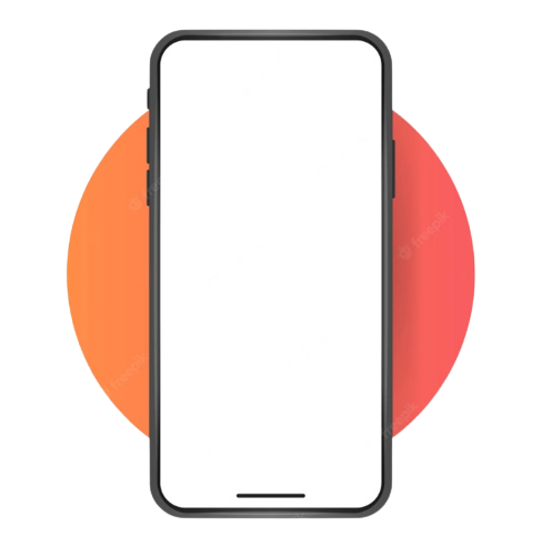 Image of a blank smart phone with orange circle background