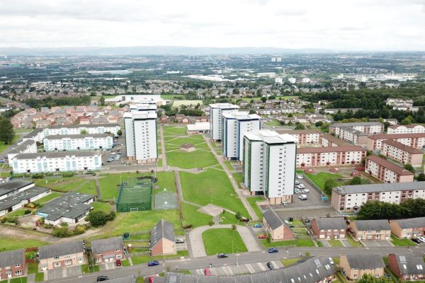 A drone image of a West Whitlawburn Housing Community Development.