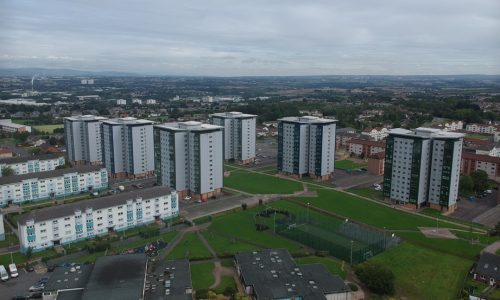 A drone image of a West Whitlawburn Housing Community Development.