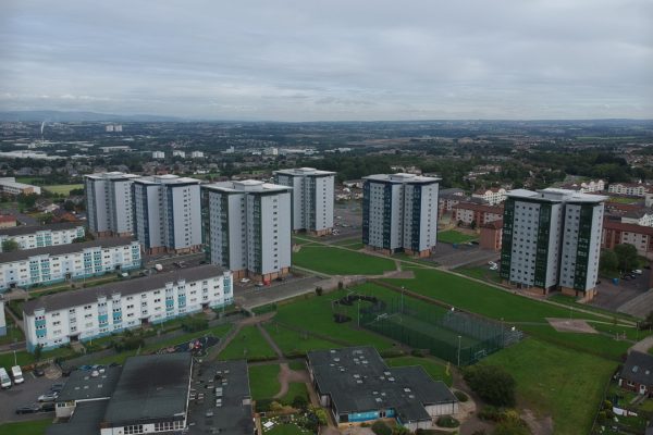 A drone image of a West Whitlawburn Housing Community Development.